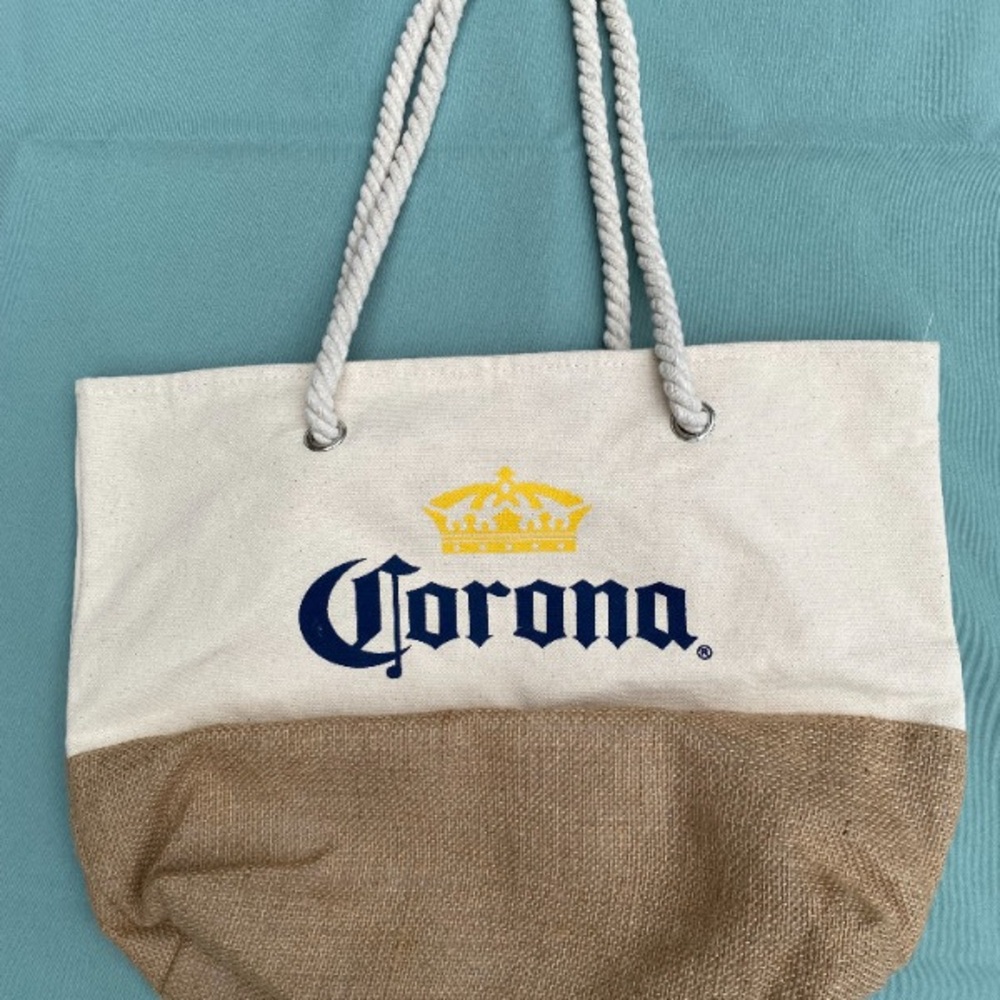 Corona Canvas Tote with Blue and Tan Accents